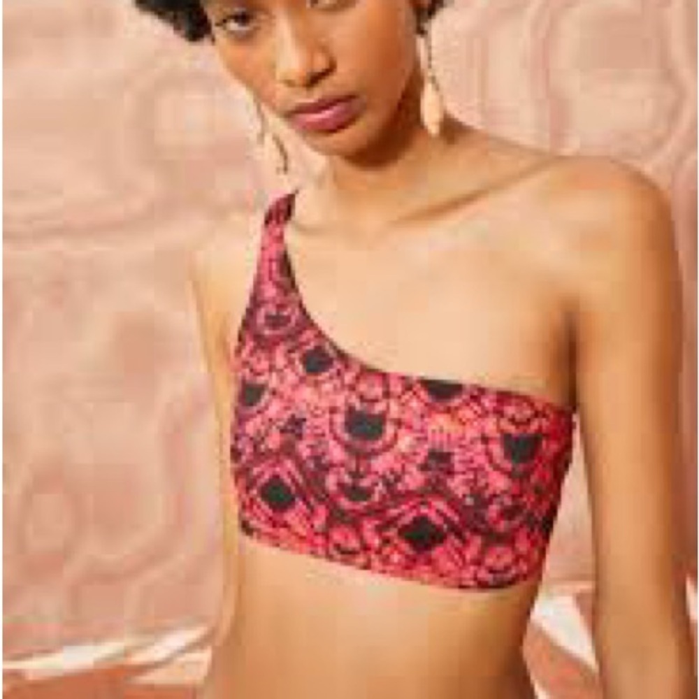 NWT Ulla Johnson L Reina Fuchsia and Black Patterned Bikini Top